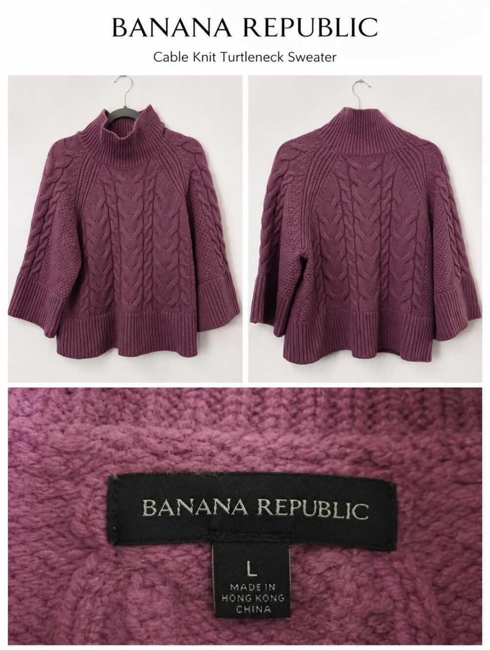 Banana Republic Lavender Purple Cable-Knit Cropped Sweater|Large|EUC - Picture 7 of 9
